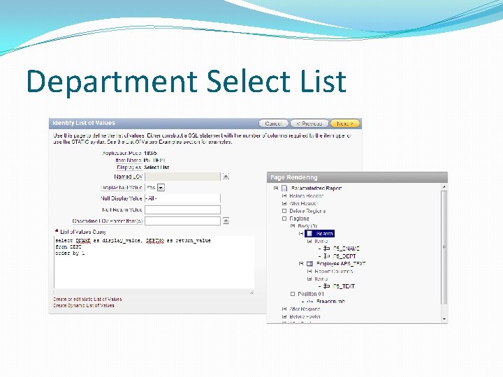 Department Select List 