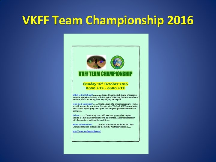 VKFF Team Championship 2016 