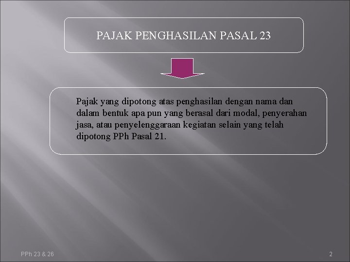 PAJAK PENGHASILAN PASAL 23 Pajak yang dipotong atas penghasilan dengan nama dan dalam bentuk