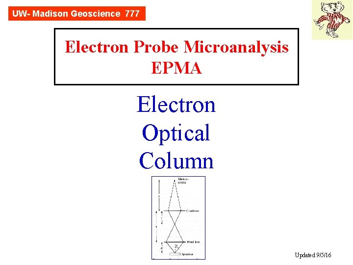 UW- Madison Geoscience 777 Electron Probe Microanalysis EPMA Electron Optical Column Updated 9/5/16 