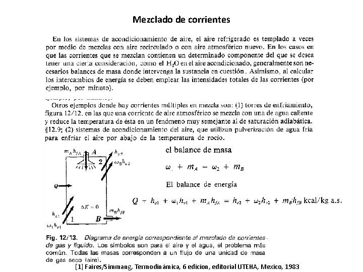 Mezclado de corrientes [1] Faires/Simmang, Termodinámica, 6 edicion, editorial UTEHA, Mexico, 1983 