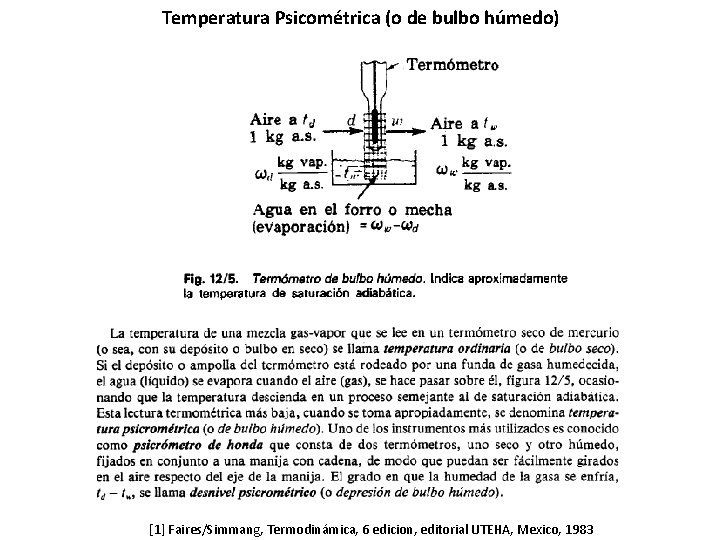 Temperatura Psicométrica (o de bulbo húmedo) [1] Faires/Simmang, Termodinámica, 6 edicion, editorial UTEHA, Mexico,