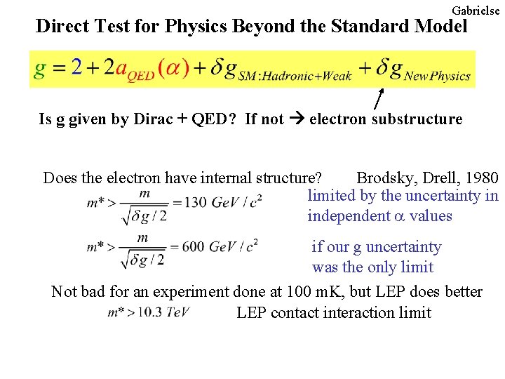 Gabrielse Direct Test for Physics Beyond the Standard Model Is g given by Dirac Gabrielse Direct Test for Physics Beyond the Standard Model Is g given by Dirac