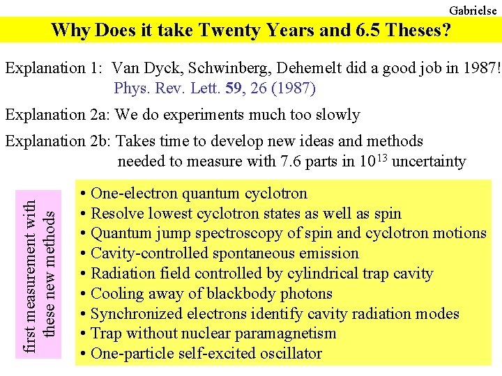 Gabrielse Why Does it take Twenty Years and 6. 5 Theses? Explanation 1: Van Gabrielse Why Does it take Twenty Years and 6. 5 Theses? Explanation 1: Van