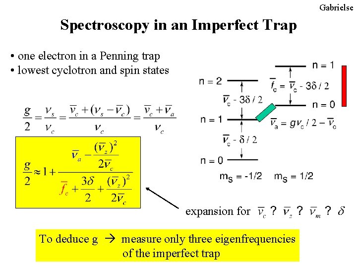 Gabrielse Spectroscopy in an Imperfect Trap • one electron in a Penning trap • Gabrielse Spectroscopy in an Imperfect Trap • one electron in a Penning trap •