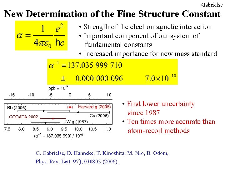 Gabrielse New Determination of the Fine Structure Constant • Strength of the electromagnetic interaction Gabrielse New Determination of the Fine Structure Constant • Strength of the electromagnetic interaction