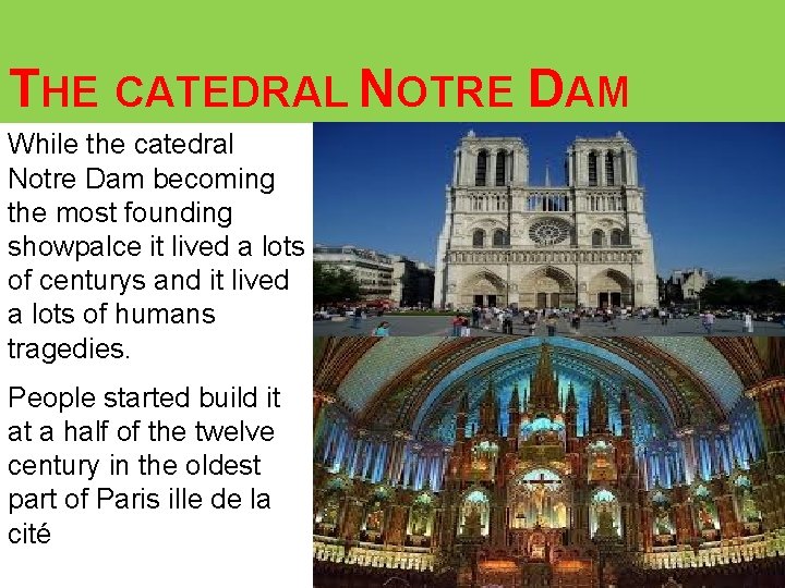THE CATEDRAL NOTRE DAM While the catedral Notre Dam becoming the most founding showpalce