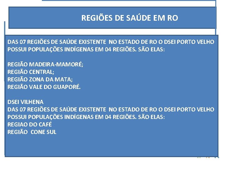  REGIÕES DE SAÚDE EM RO DAS 07 REGIÕES DE SAÚDE EXISTENTE NO ESTADO