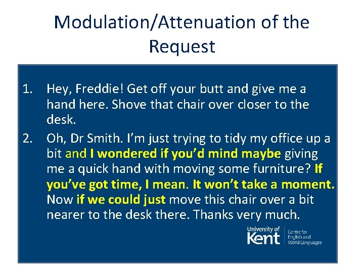 Modulation/Attenuation of the Request 1. Hey, Freddie! Get off your butt and give me