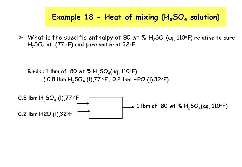 Example 18 - Heat of mixing (H 2 SO 4 solution) Ø What is