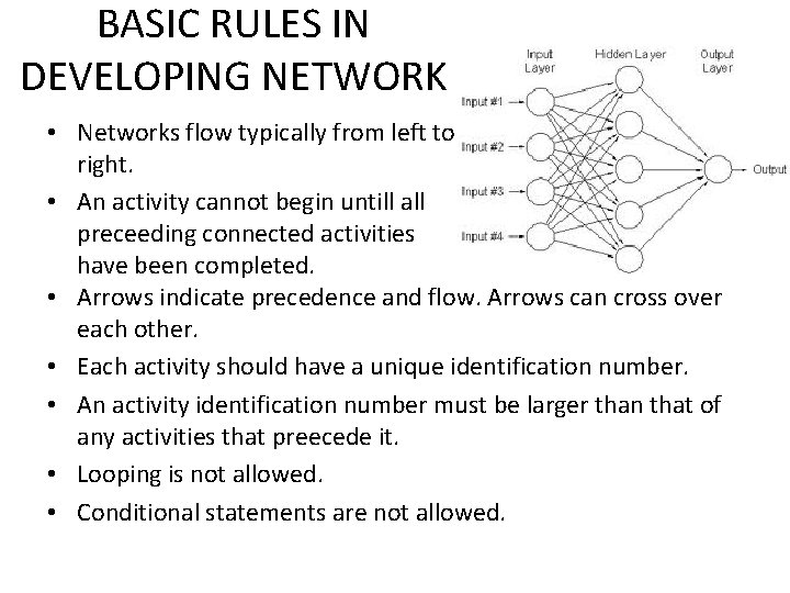 BASIC RULES IN DEVELOPING NETWORK • Networks flow typically from left to right. •