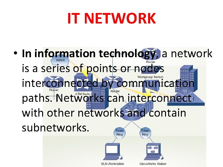 IT NETWORK • In information technology, a network is a series of points or