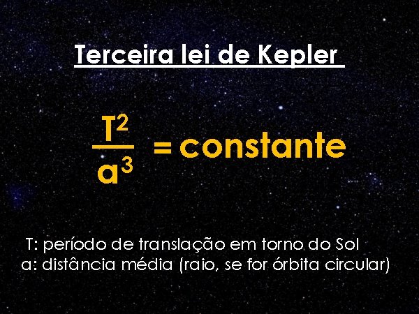 Terceira lei de Kepler 2 T a 3 = constante T: período de translação