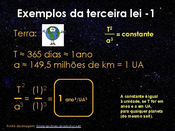 Exemplos da terceira lei -1 T 2 __ = constante Terra: a 3 T