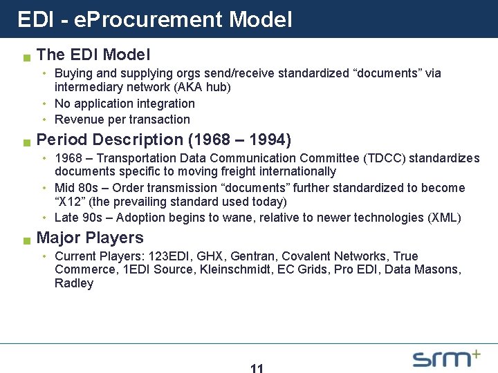EDI - e. Procurement Model g The EDI Model • Buying and supplying orgs