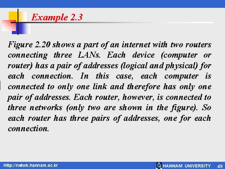 Example 2. 3 Figure 2. 20 shows a part of an internet with two