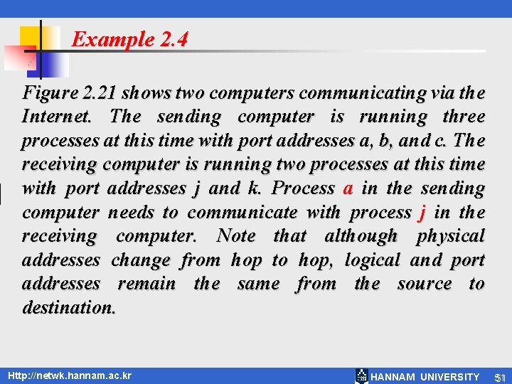 Example 2. 4 Figure 2. 21 shows two computers communicating via the Internet. The