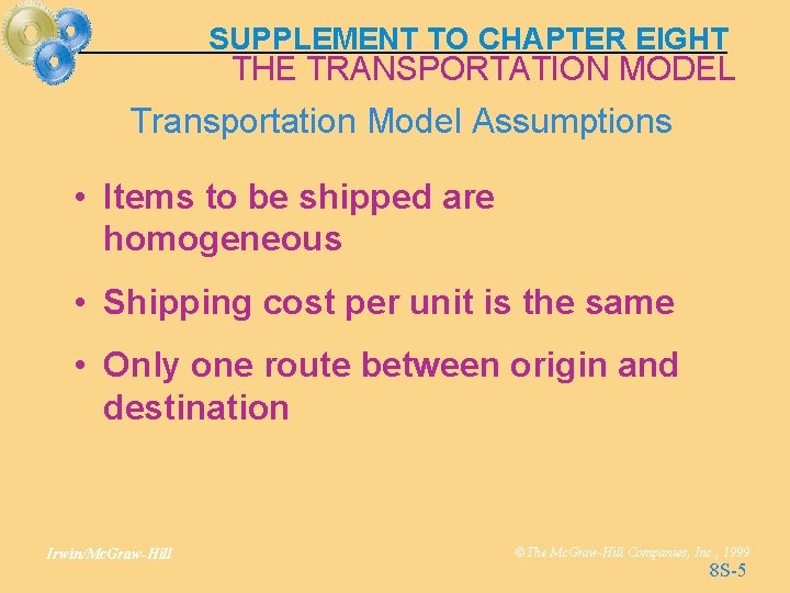 SUPPLEMENT TO CHAPTER EIGHT THE TRANSPORTATION MODEL Chapter