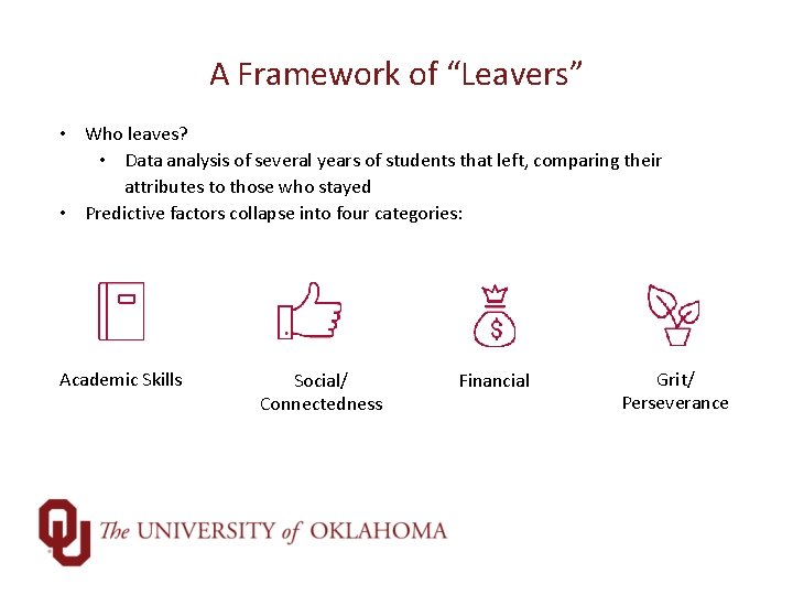 A Framework of “Leavers” • Who leaves? • Data analysis of several years of