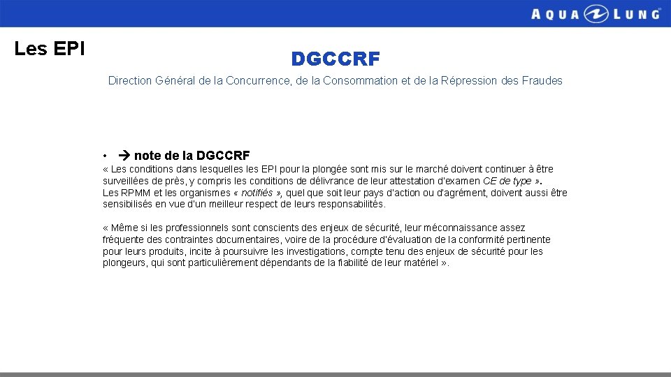 Les EPI DGCCRF Direction Général de la Concurrence, de la Consommation et de la