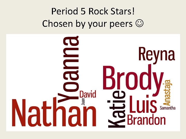 Period 5 Rock Stars! Chosen by your peers 