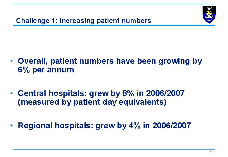 Challenge 1: increasing patient numbers • Overall, patient numbers have been growing by 6%