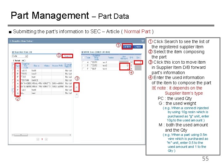 Part Management – Part Data ■ Submitting the part's information to SEC – Article