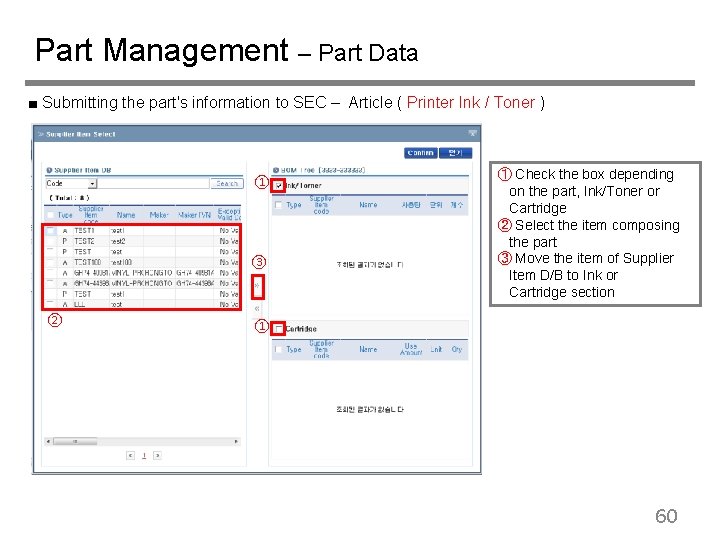 Part Management – Part Data ■ Submitting the part's information to SEC – Article
