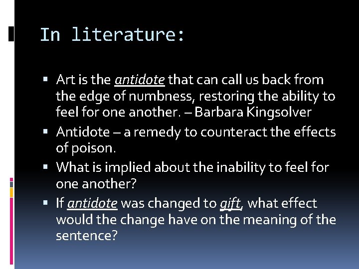 In literature: Art is the antidote that can call us back from the edge In literature: Art is the antidote that can call us back from the edge