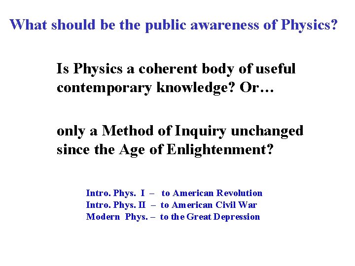 What should be the public awareness of Physics? Is Physics a coherent body of