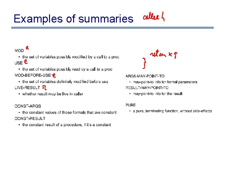 Examples of summaries 