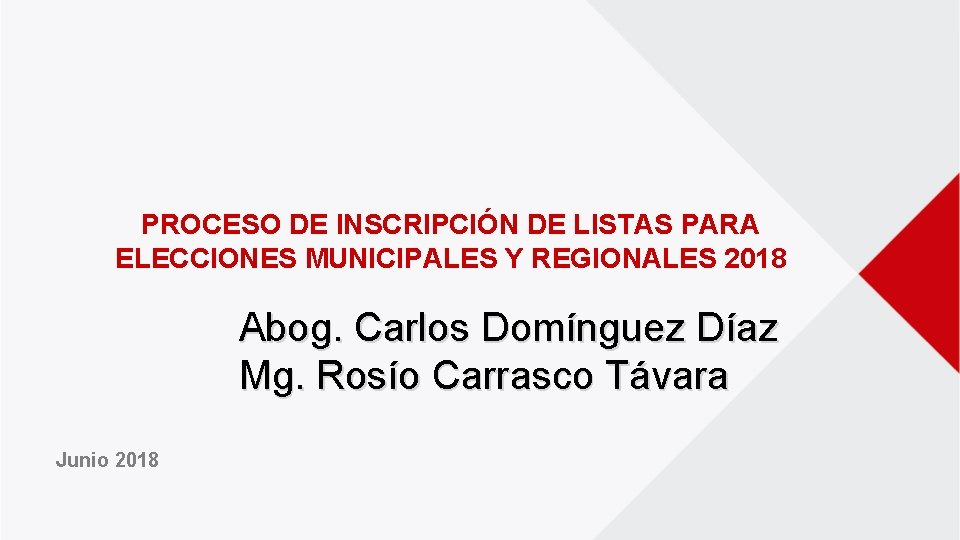 PROCESO DE INSCRIPCIÓN DE LISTAS PARA ELECCIONES MUNICIPALES Y REGIONALES 2018 Abog. Carlos Domínguez