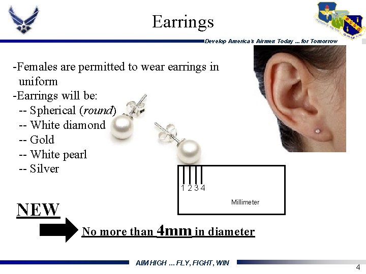 Earrings Develop America's Airmen Today. . . for Tomorrow -Females are permitted to wear