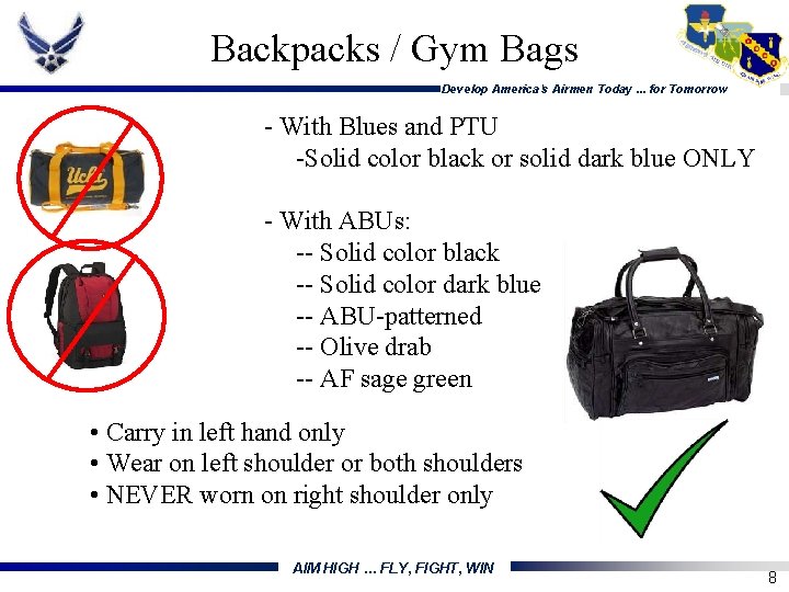 Backpacks / Gym Bags Develop America's Airmen Today. . . for Tomorrow - With