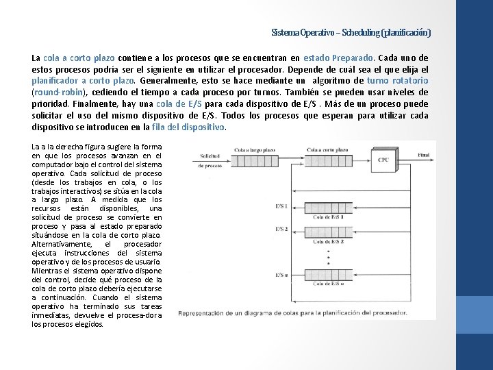 Sistema Operativo – Scheduling (planificación) La cola a corto plazo contiene a los procesos