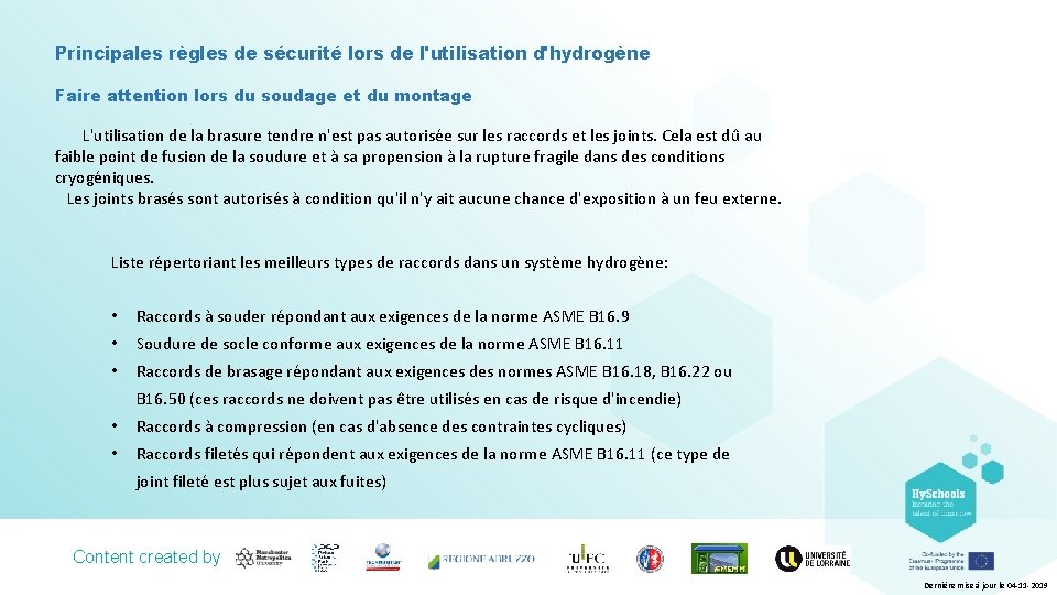 Principales règles de sécurité lors de l'utilisation d'hydrogène Faire attention lors du soudage et