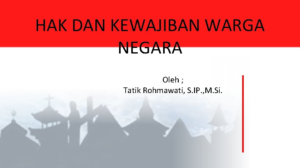 HAK DAN KEWAJIBAN WARGA NEGARA Oleh ; Tatik Rohmawati, S. IP. , M. Si.