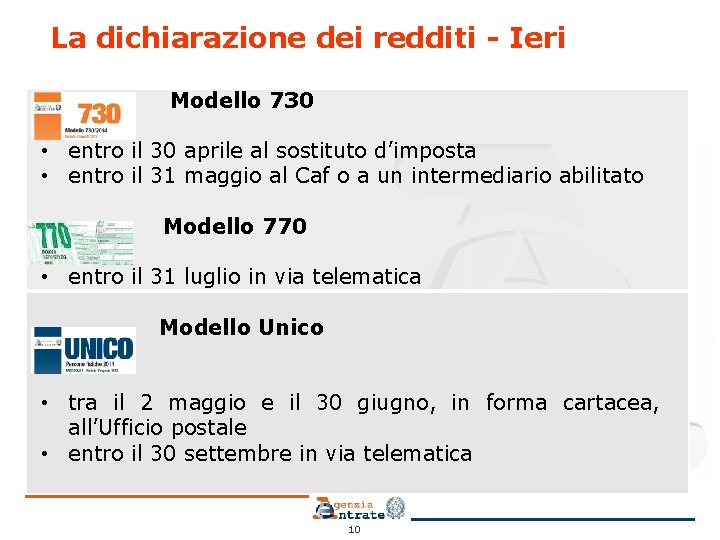 La dichiarazione dei redditi - Ieri Modello 730 • entro il 30 aprile al