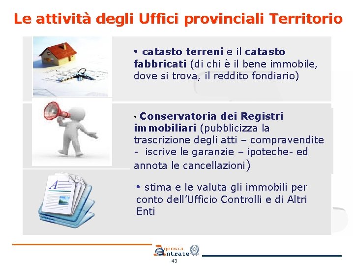 Le attività degli Uffici provinciali Territorio • catasto terreni e il catasto fabbricati (di