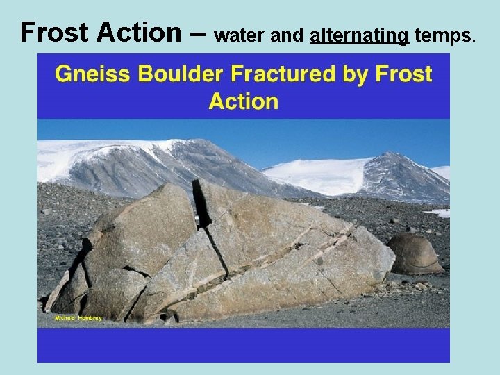 Frost Action – water and alternating temps. 