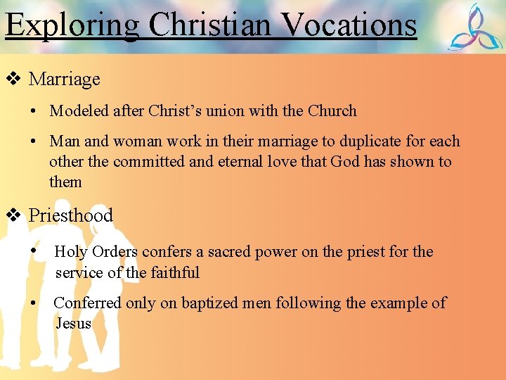 Exploring Christian Vocations v Marriage • Modeled after Christ’s union with the Church •