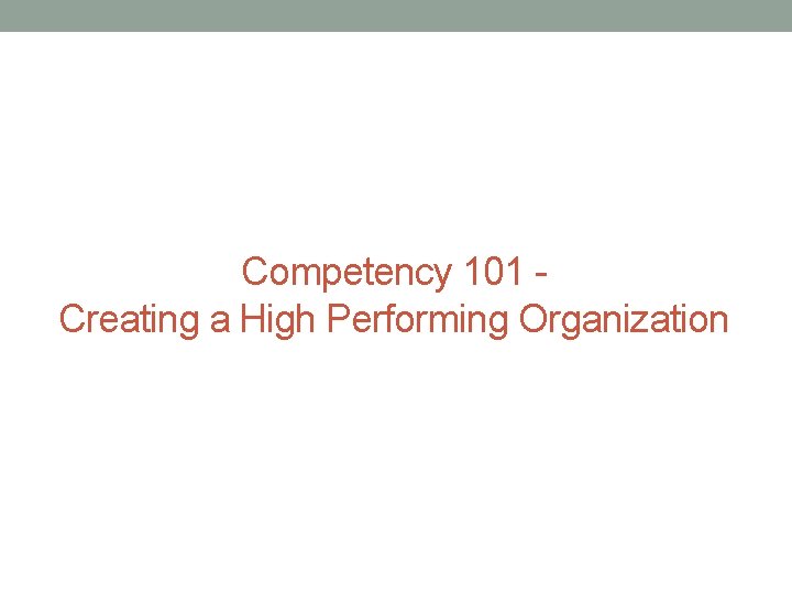 Competency 101 Creating a High Performing Organization 