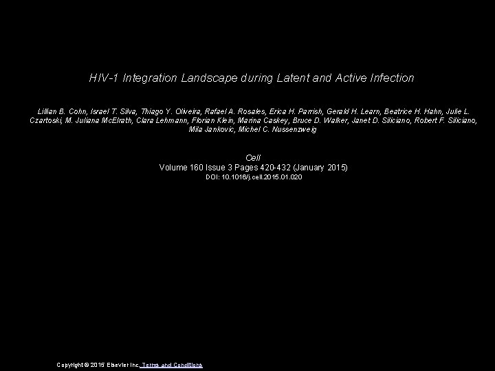 HIV-1 Integration Landscape during Latent and Active Infection Lillian B. Cohn, Israel T. Silva,