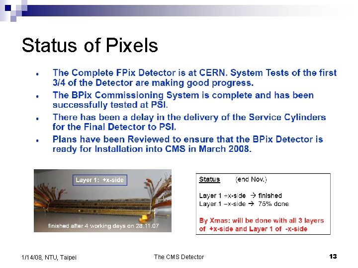 Status of Pixels 1/14/08, NTU, Taipei The CMS Detector 13 