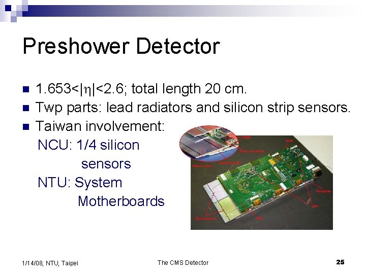 Preshower Detector n n n 1. 653<|h|<2. 6; total length 20 cm. Twp parts: