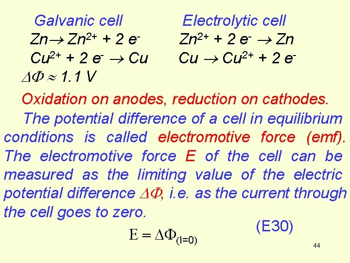 Galvanic cell Electrolytic cell Zn Zn 2+ + 2 e- Zn Cu 2+ + Galvanic cell Electrolytic cell Zn Zn 2+ + 2 e- Zn Cu 2+ +