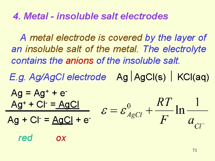 4. Metal - insoluble salt electrodes A metal electrode is covered by the layer 4. Metal - insoluble salt electrodes A metal electrode is covered by the layer