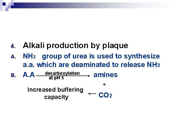 4. Alkali production by plaque A. NH 2 group of urea is used to