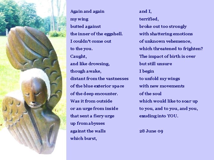 Again and again and I, my wing terrified, butted against broke out too strongly