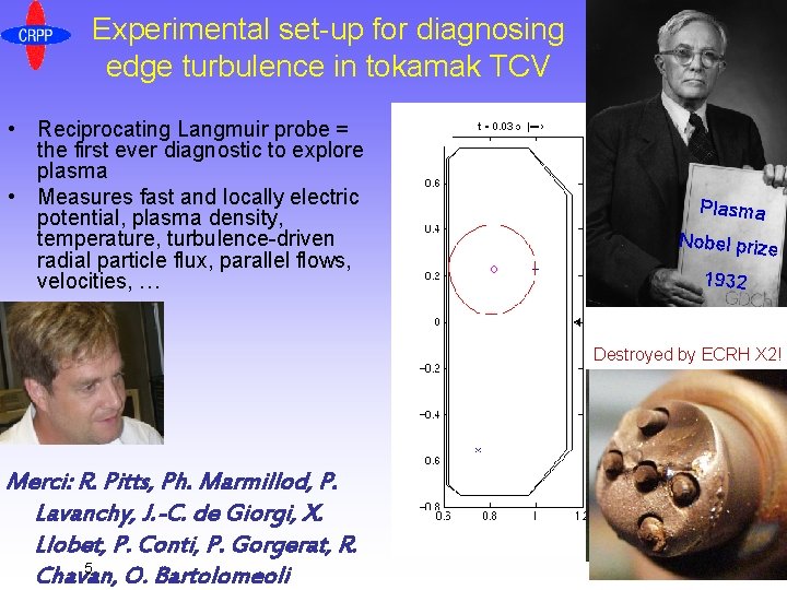 Experimental set-up for diagnosing edge turbulence in tokamak TCV • Reciprocating Langmuir probe =